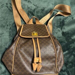 Celine Brown and Tan Backpack with Gold Accents